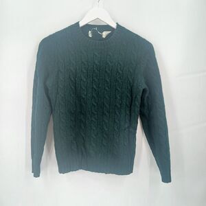 mens vintage size xs green cable knit sweater pullover crew neck 100% wool